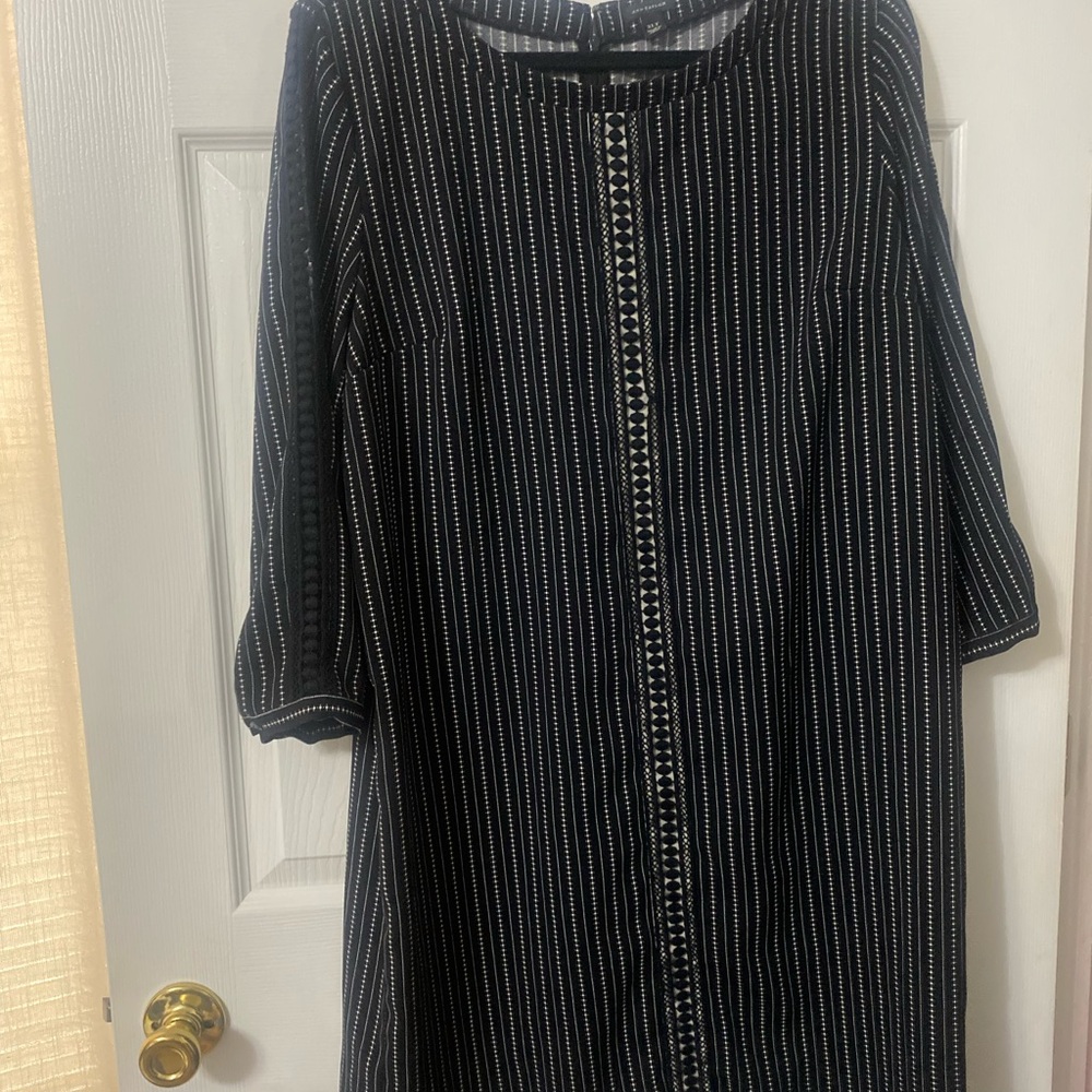 Ann Taylor Black and White Striped Long Sleeve Dress
